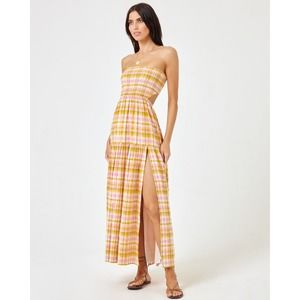 NWT L*SPACE Tina Strapless Maxi Dress in She's All Plaid S